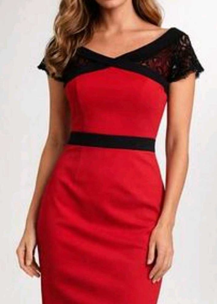 Elegant Red &amp; Black Lace Dress