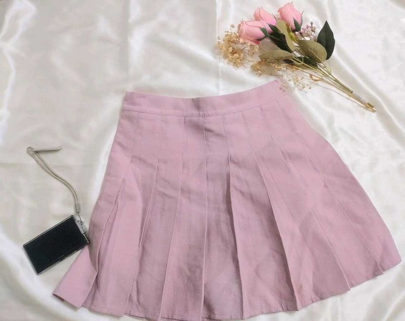 Pink Pleated Mini Skirt