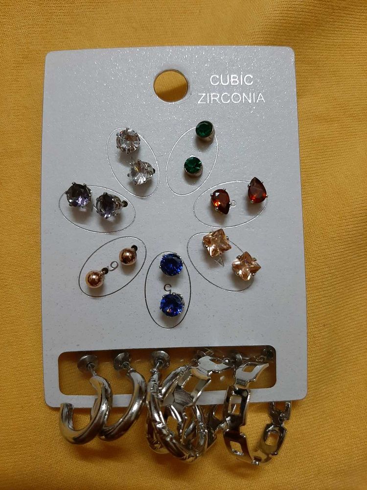 Cubic Zirconia Stud &amp; Hoop Earring Set