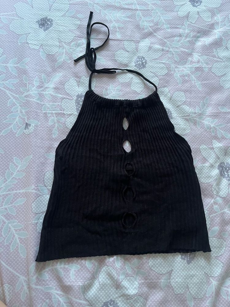 Ribbed Halter Neck Crop Top
