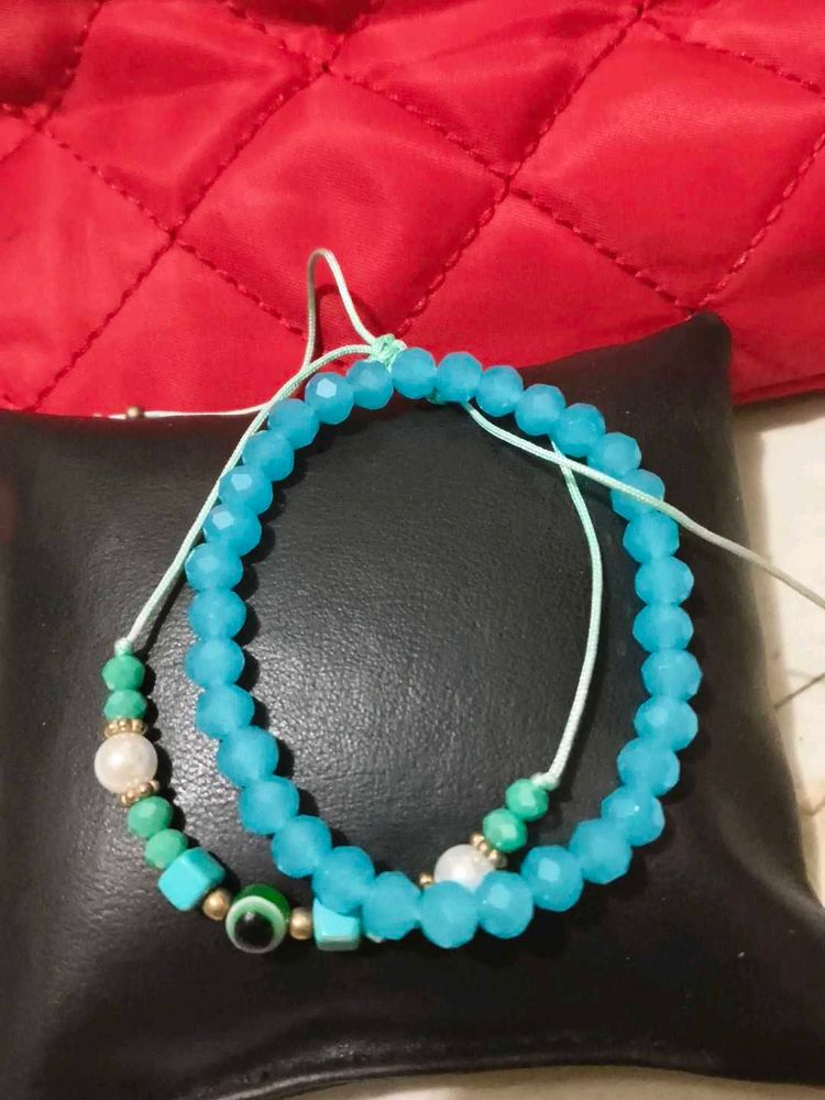 Blue crystal, pearl, Evil Eye Bracelet