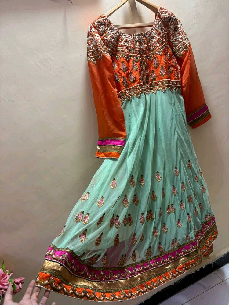Embellished Orange &amp; Teal gown