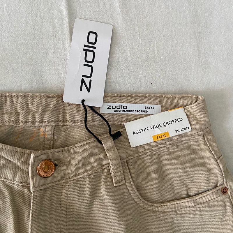 Zudio Beige Wide Cropped Pants