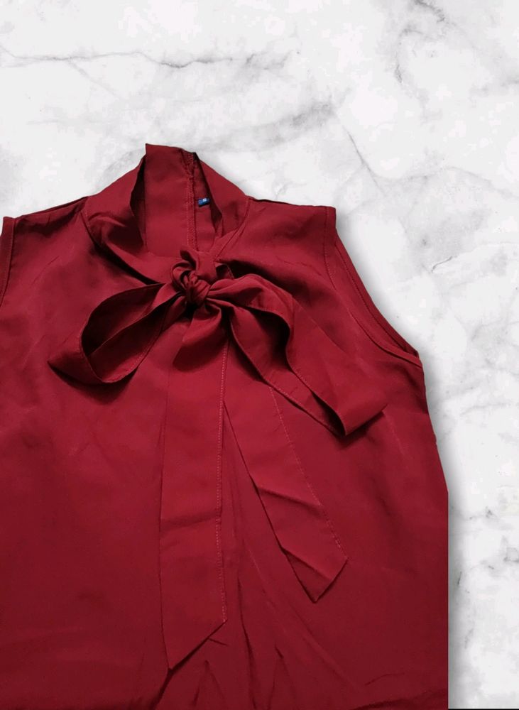 Maroon Bow Tie Blouse