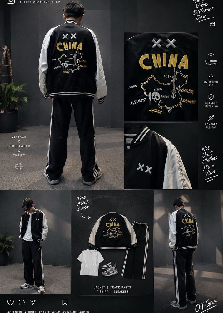 Stylish Varsity Jacket with China Map Design