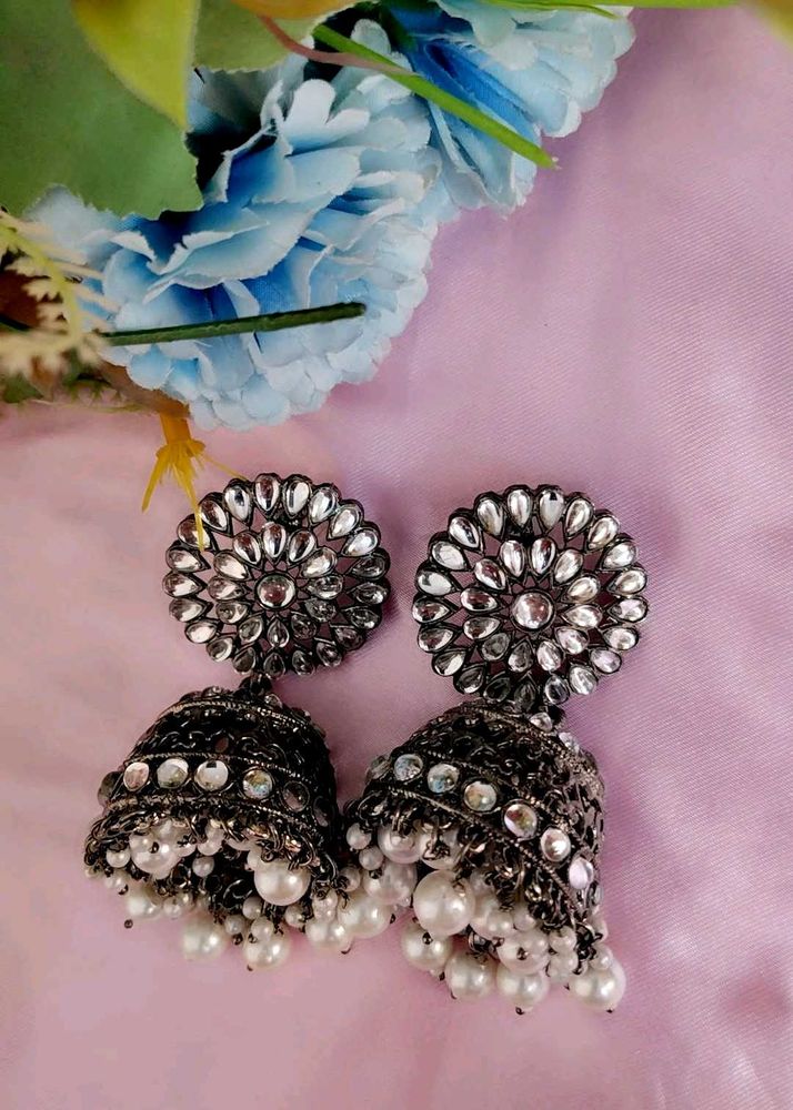 Designer Jhumka Earrings with Pearls