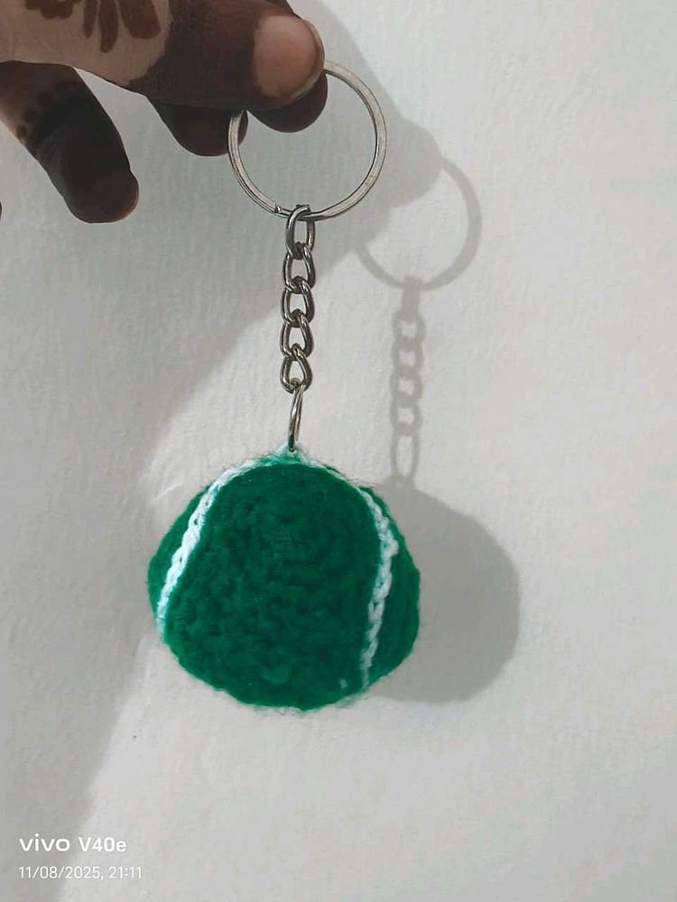 Green KnittedTennis Ball Keychain