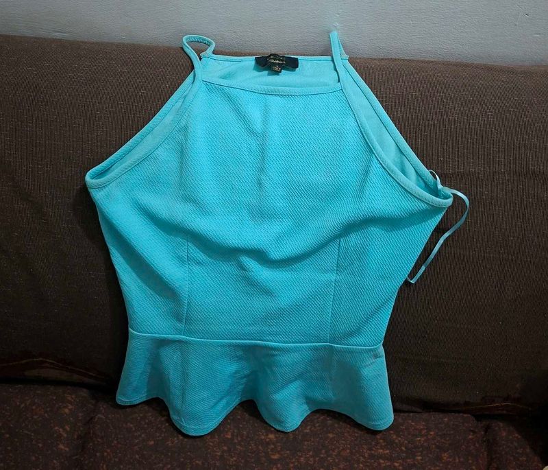 Aqua Blue Peplum Tank Top