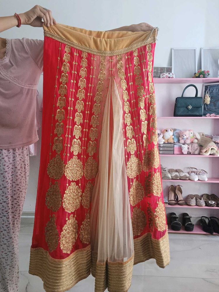 Beautiful Pink &amp; Gold Lehenga Skirt