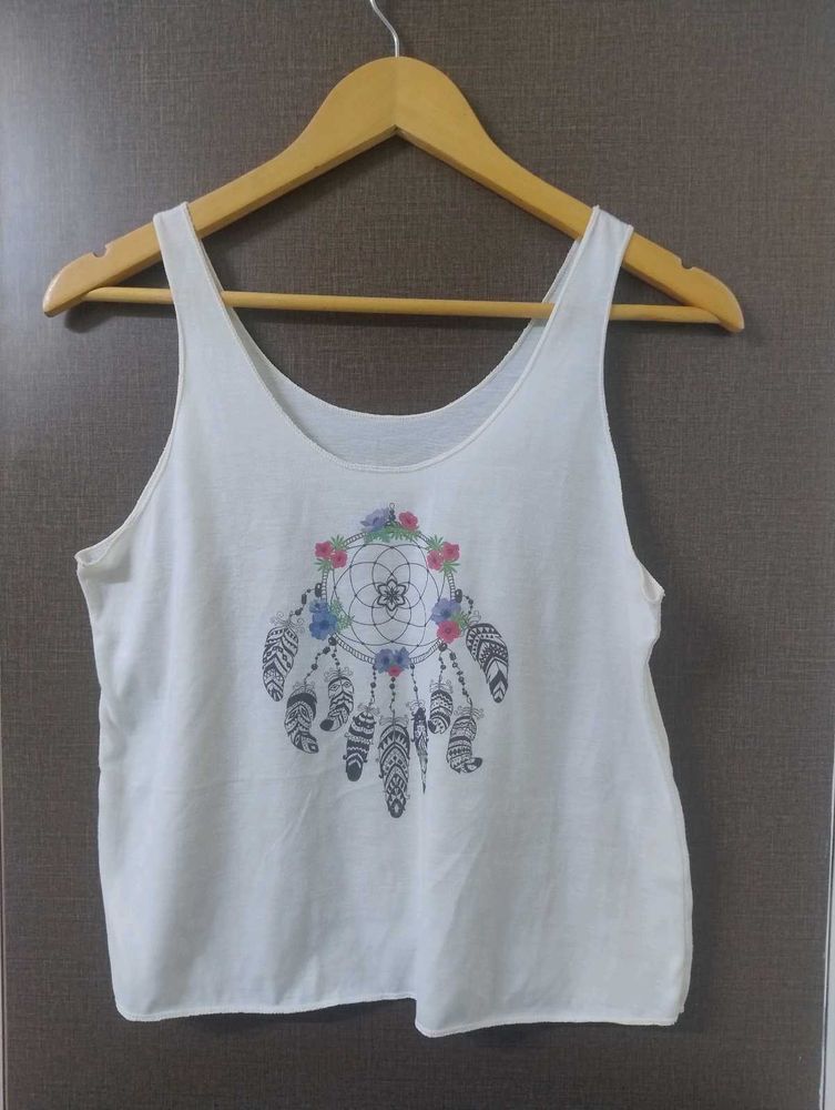 Dreamcatcher Print White Tank Top