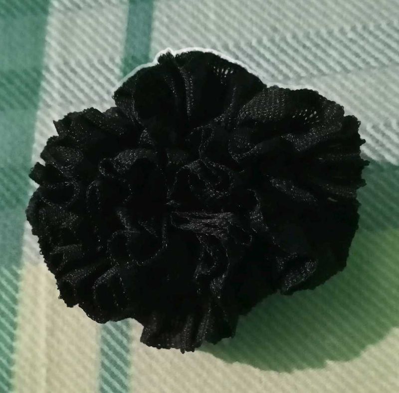 Black Ruffled Flower Hair Scrunchie