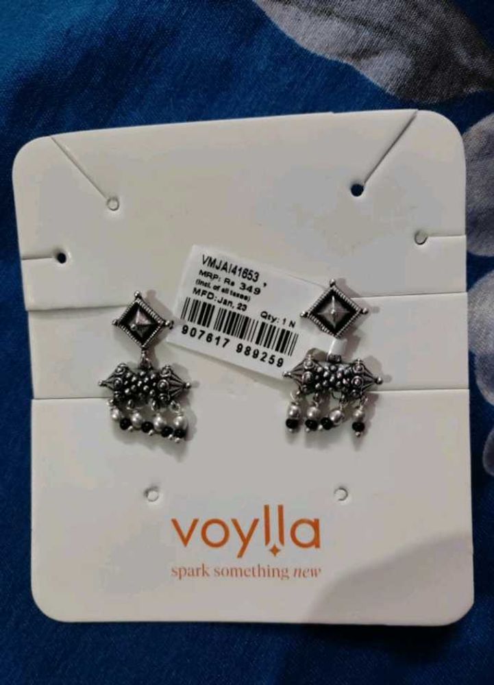 Voylla Oxidised Silver Earrings