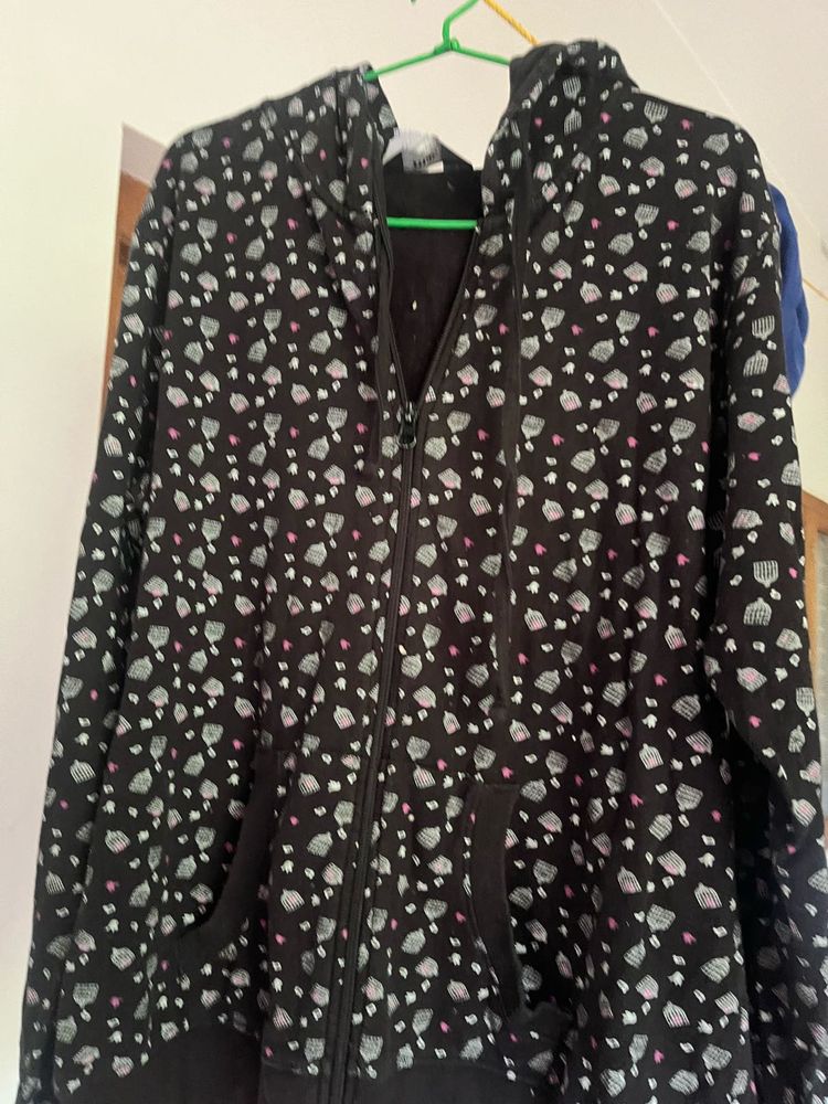 Cute Patterned Zip-Up Hoodie
