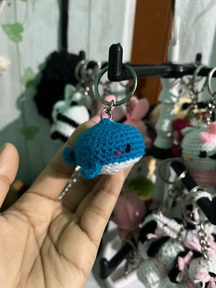 Crochet Handmade Amigurumi Whale Keychain