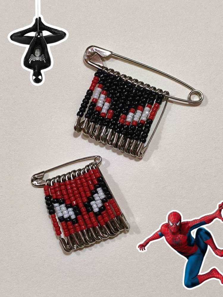 Spider-Man Inspired Beaded Safety Pin Set