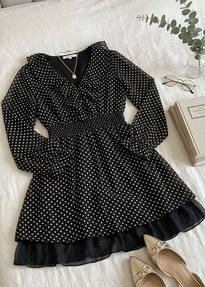 Chic Black Polka Dot Midi Dress