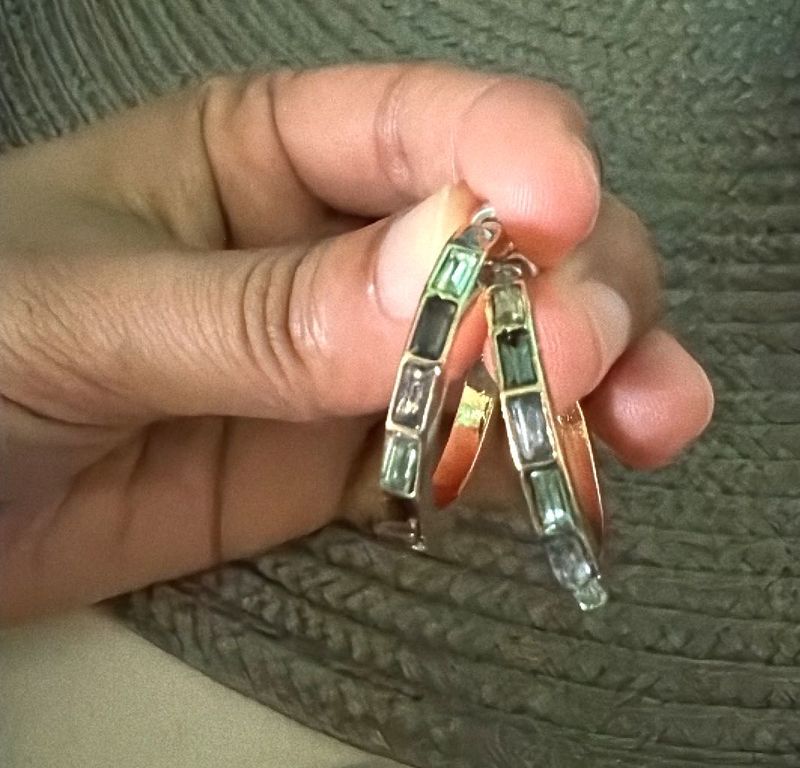 Chic Gold toned Hoop Earrings with Gemstones