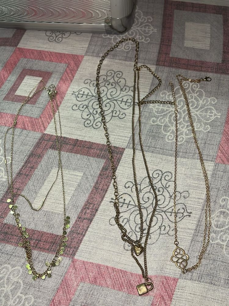 Layered Necklace with Heart and Lock Pendant