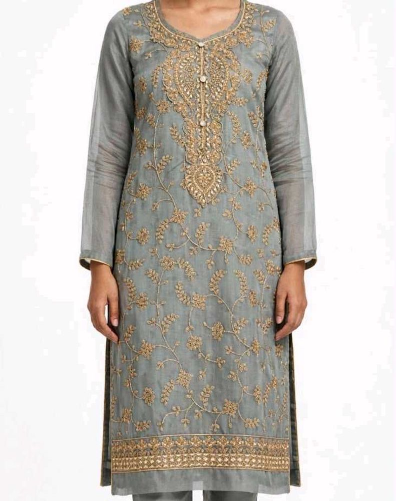 Elegant Grey Embroidered Kurta Set