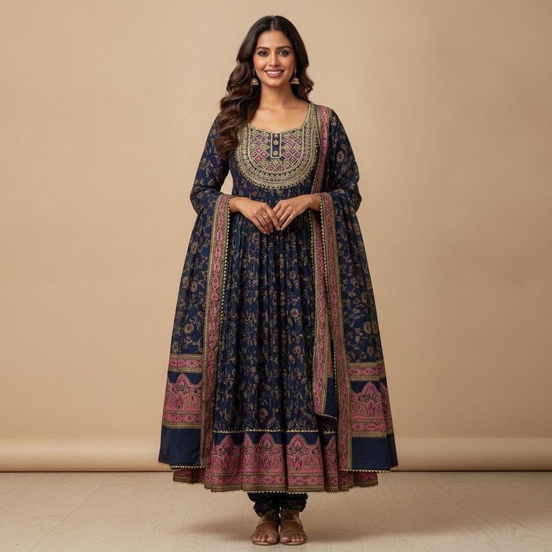 Beautiful Navy blue Anarkali set