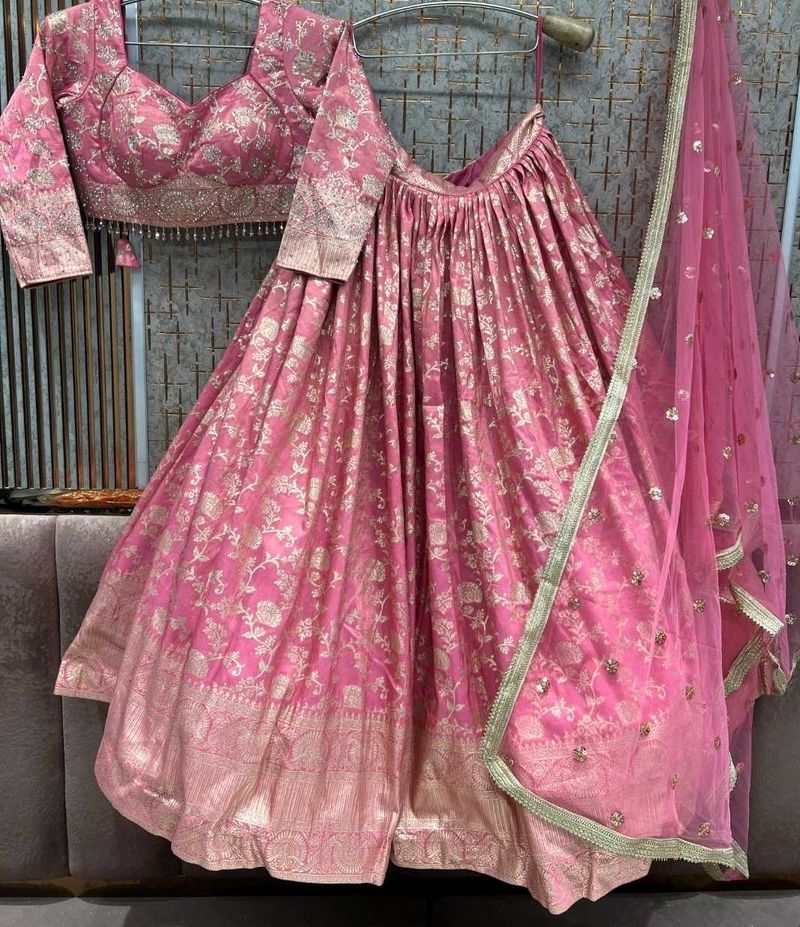 Stunning Pink Brocade Lehenga Choli Set