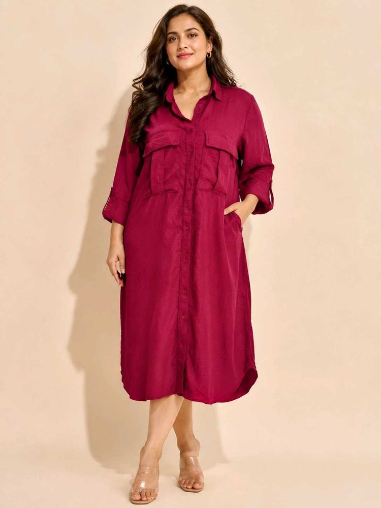 🔥BUY 1, GET 1 FREE🔥Chic Magenta Shirt Dress
