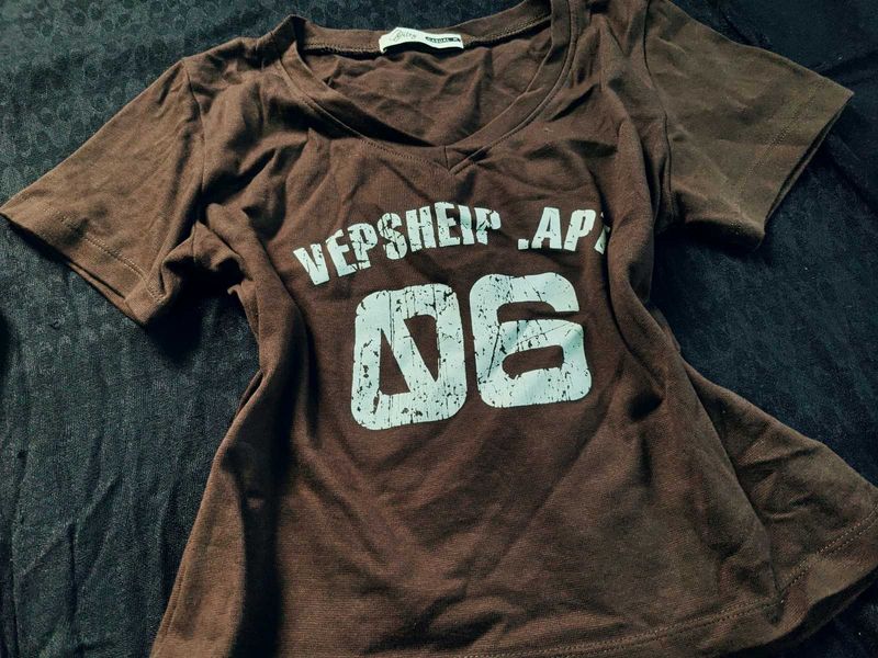 Brown V-Neck Graphic Tee