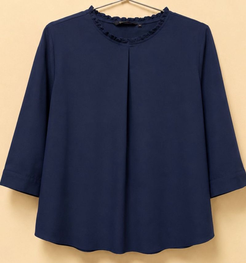 Elegant Navy Blue Three-Quarter Sleeve Top