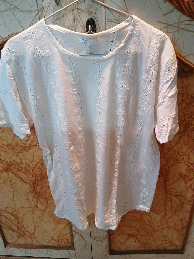 Embroidered White Cotton Top
