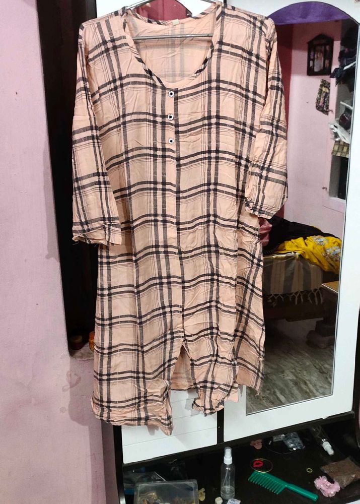 Peach Plaid Kurti
