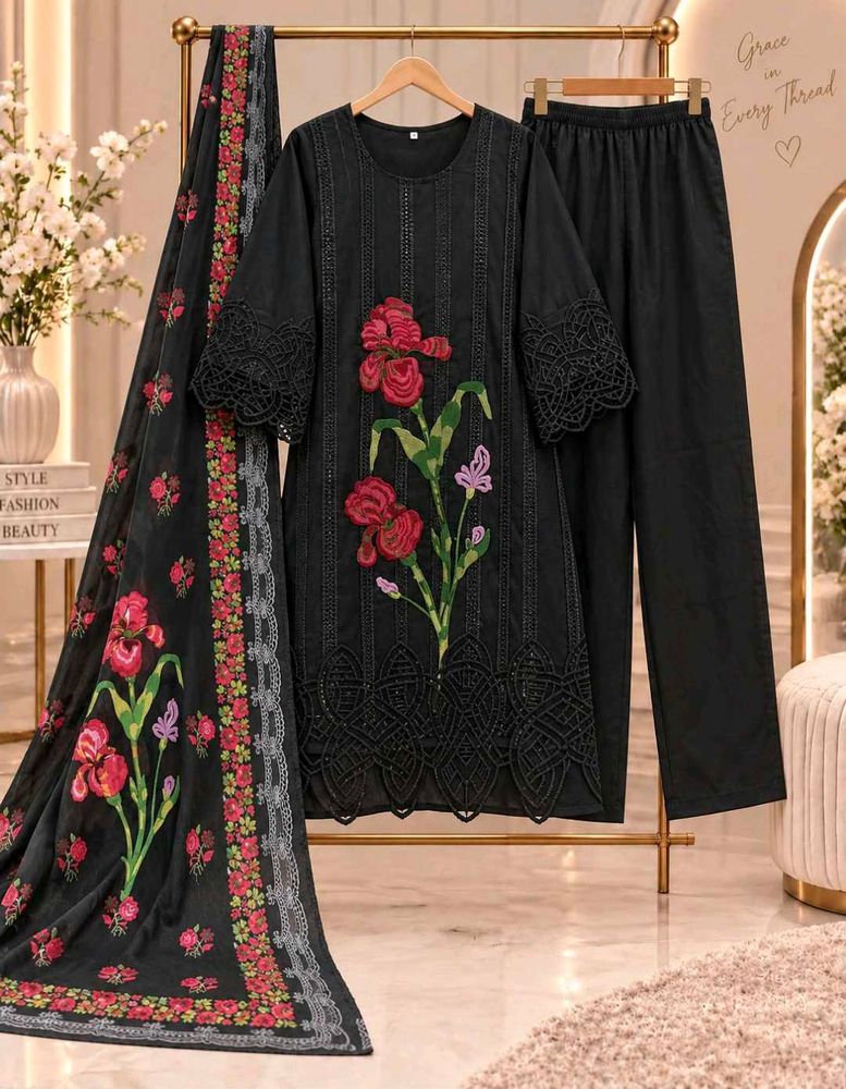 Elegant Black Embroidered unstiched pakistani suit