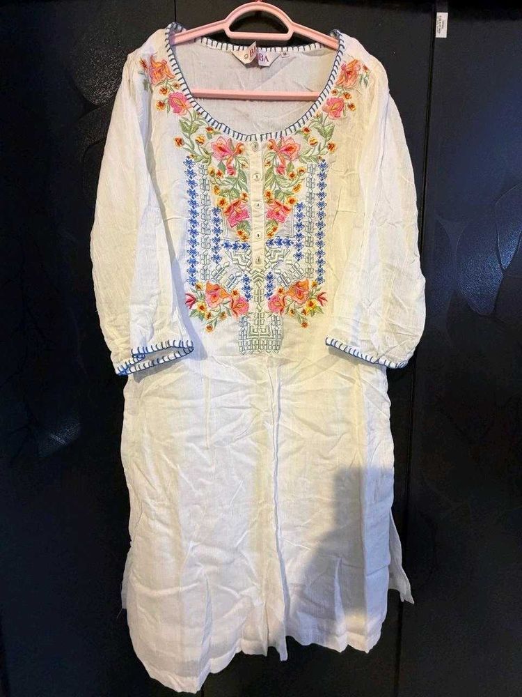 Biba Embroidered White Kurta