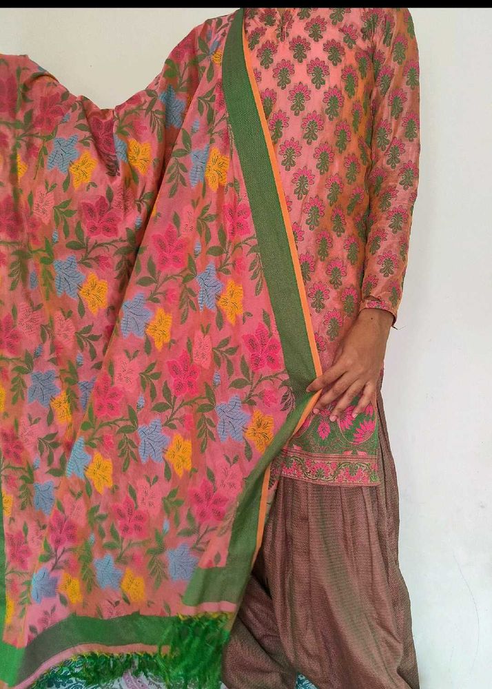 Vibrant Floral Print Kurta Set with Dupatta