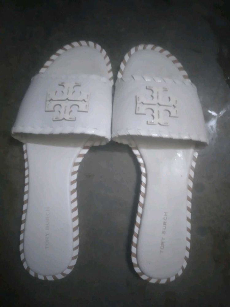 Tory Burch White Slide Sandals