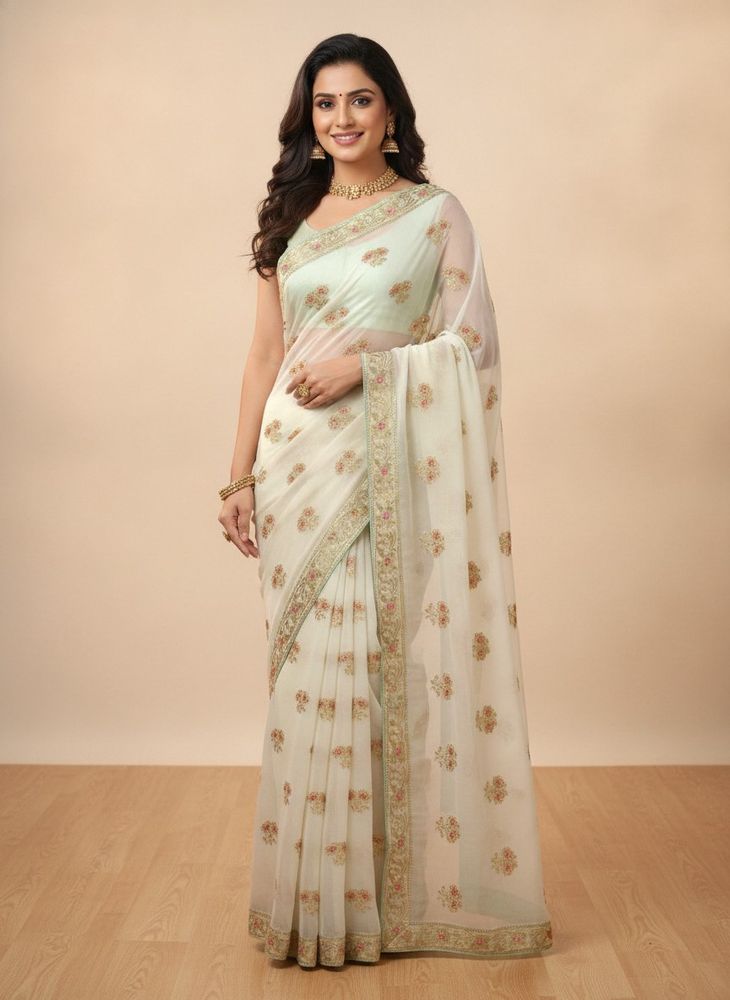pure chiffon Embroidered Saree