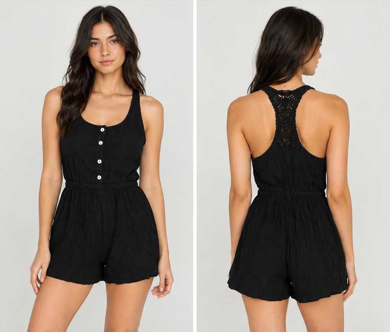 Chic Black Lace Back Romper