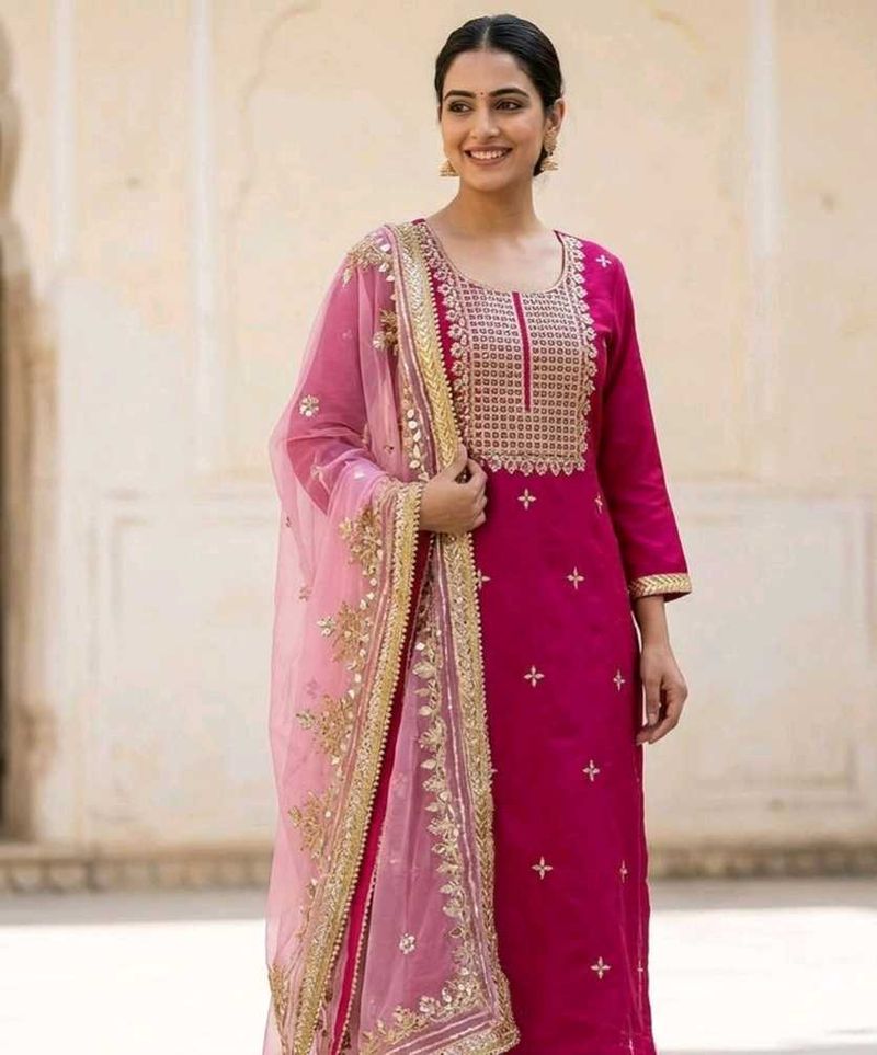 Elegant Pink Kurta with premium heavy dupatta