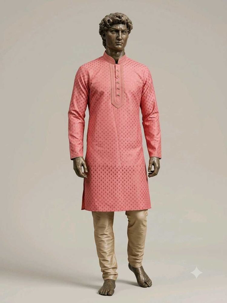 Men's Pink Jacquard Kurta