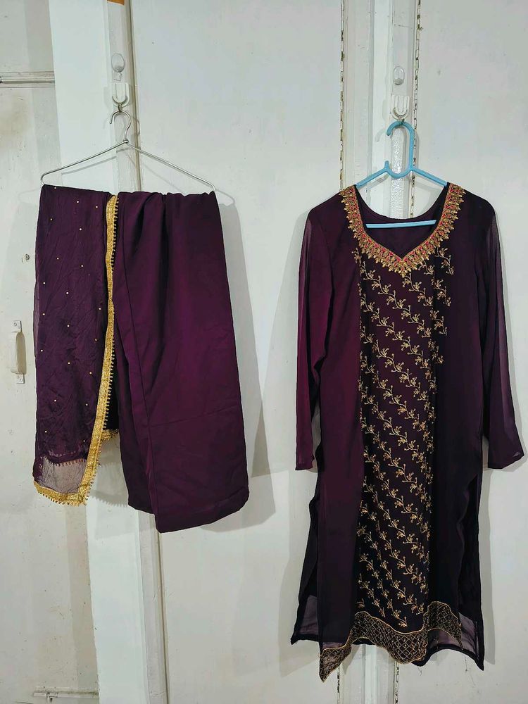 Purple Kurta Palazzo Set with Dupatta