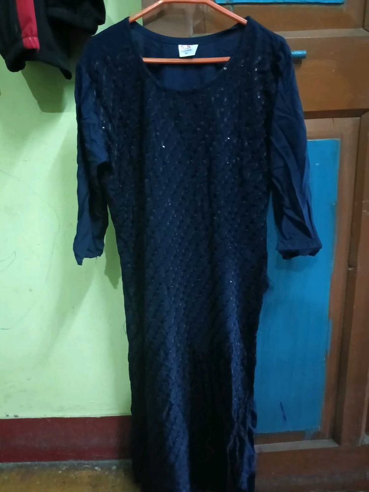 Navy Blue Sequined Kurta