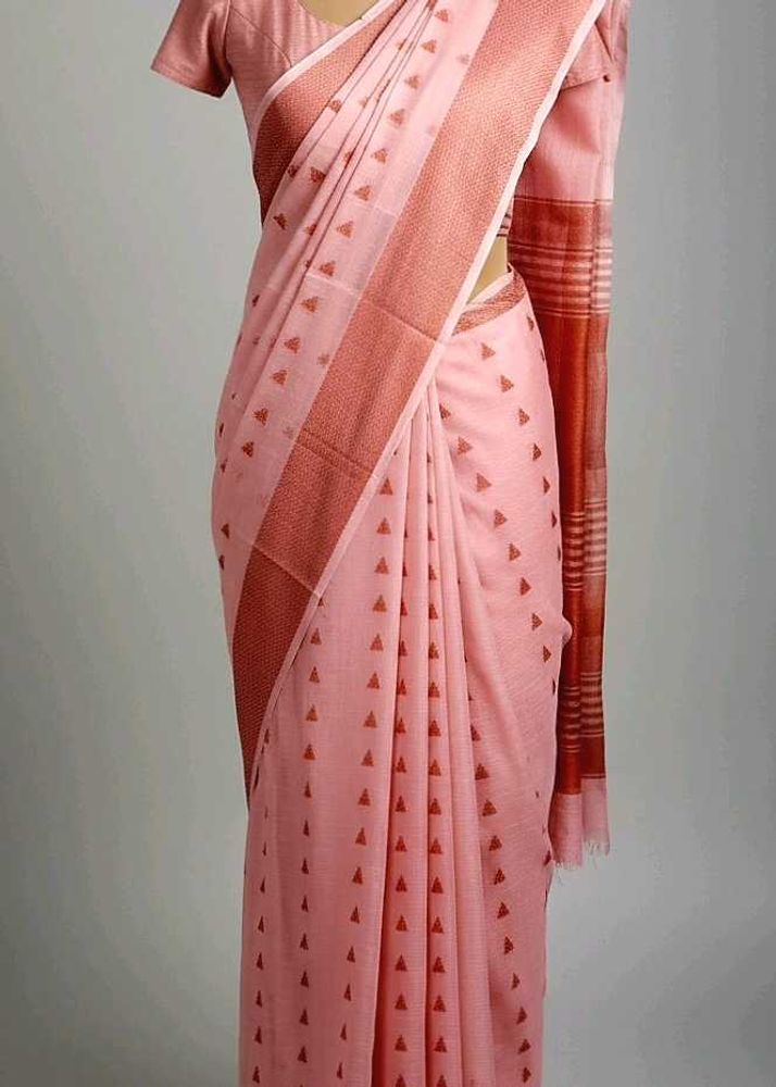 Pink Cotton Saree with Triangle Print