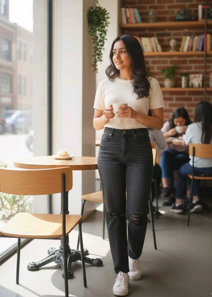 women knee cut jeans