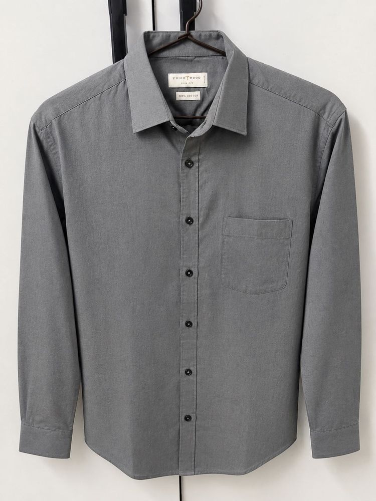 Men's Grey Slim Fit Cotton Shirt