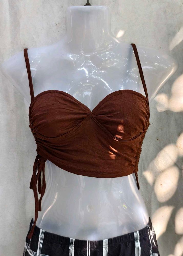 171110. Chic Brown Ruched Bustier Top