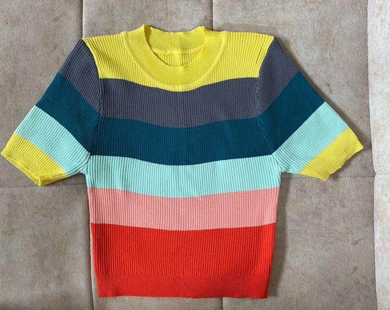 Colorful Striped Knit Cropped Top