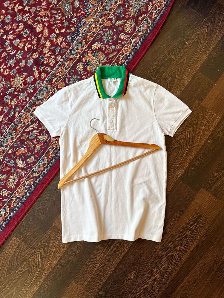 White Polo Shirt with Striped Collar