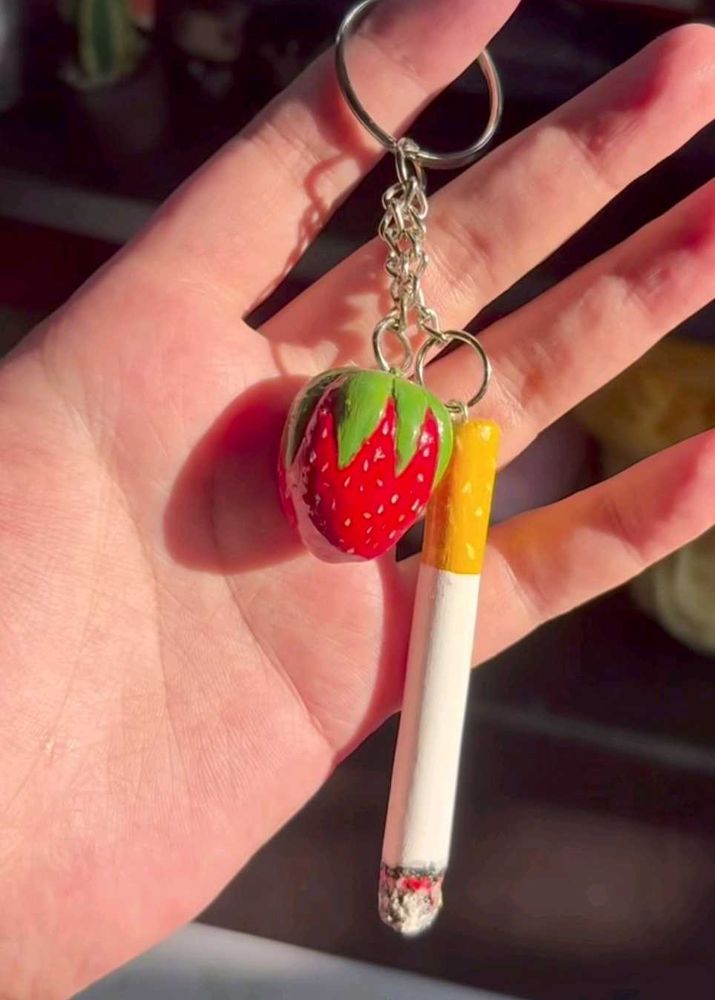 Strawberry &amp; Cigarette Keychain