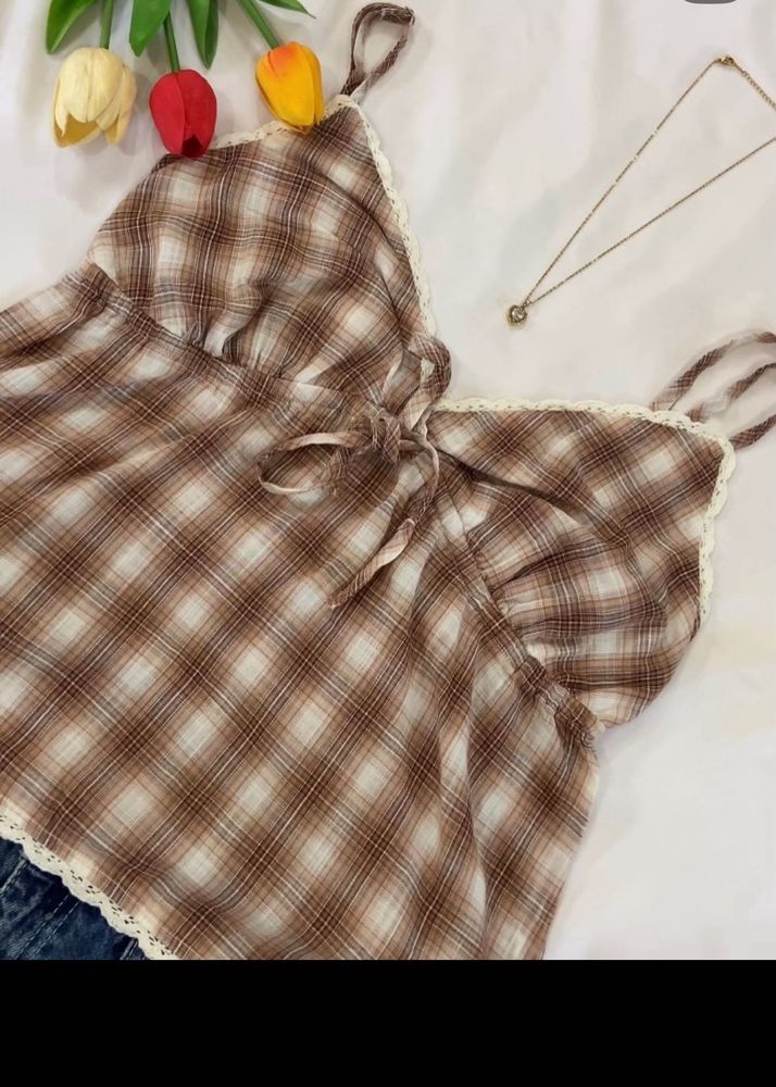 Brown Plaid Camisole Top
