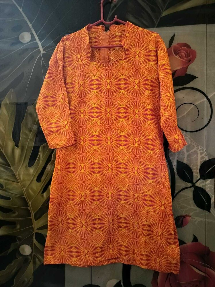 Vibrant Orange &amp; Yellow Printed Kurta