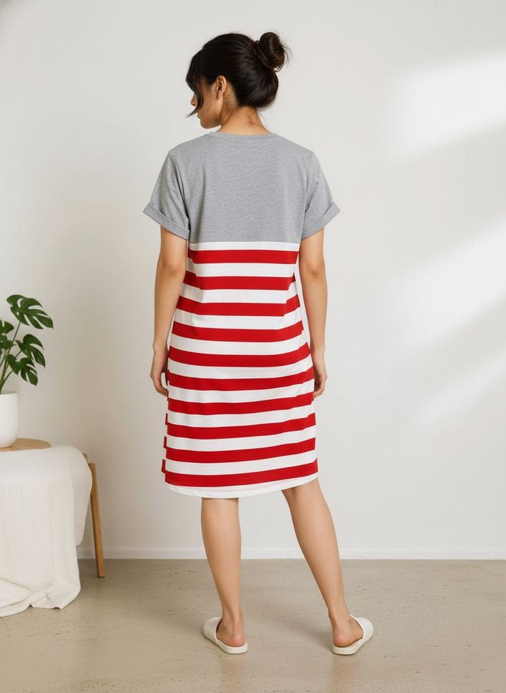 Red &amp; White Striped T-Shirt Dress
